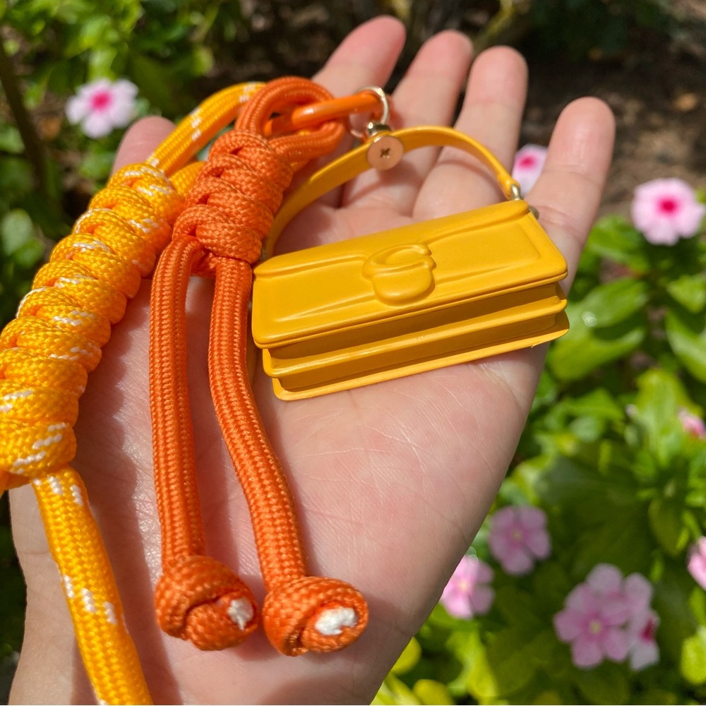 New Coach Yellow Mini Tabby Bag Charm with Rope Tassels Keychain - Picture 9 of 9